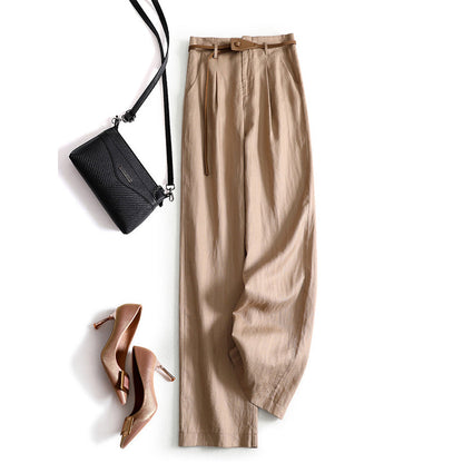 Women's Cotton and Linen Wide-leg Pants (Belt Included)