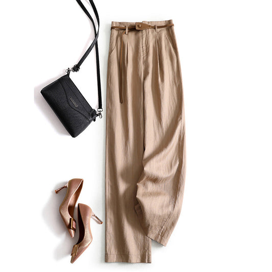 Women's Cotton and Linen Wide-leg Pants (Belt Included)