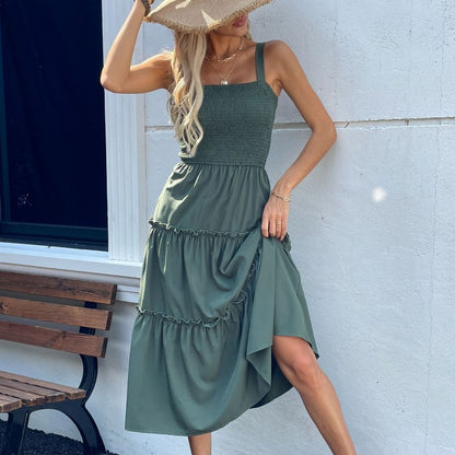 💖Limited Sale 50% OFF💖Women's Sleeveless Smocked Dress with Tiered Ruffle Hem