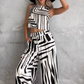 Striped Sleeveless Top & Wide-Leg Pants Set