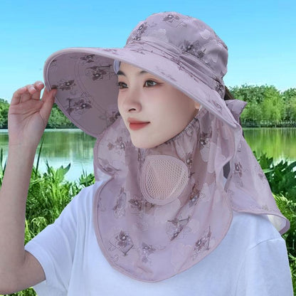 Women's Wide Brim Sun Hat with Face Mask