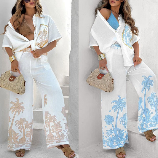 Women’s Causal Flowy Shirt & Pants Set