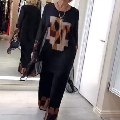 Women’s Elegant Trendy Print Top & Pants Two-Piece Set