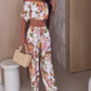 Women's Fashion Printed Off Shoulder Top Drawstring Trouser Set