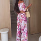Women's Fashion Printed Off Shoulder Top Drawstring Trouser Set