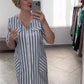 Women's Loose Fashion Round Neck Striped Dress with Pockets