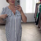Women's Loose Fashion Round Neck Striped Dress with Pockets