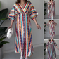 Women's Printed Color-Block V-Neck Maxi Dress