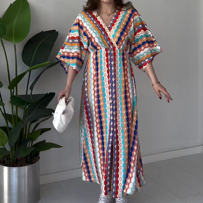 Women's Printed Color-Block V-Neck Maxi Dress