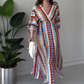 Women's Printed Color-Block V-Neck Maxi Dress