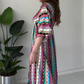 Women's Printed Color-Block V-Neck Maxi Dress