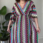 Women's Printed Color-Block V-Neck Maxi Dress