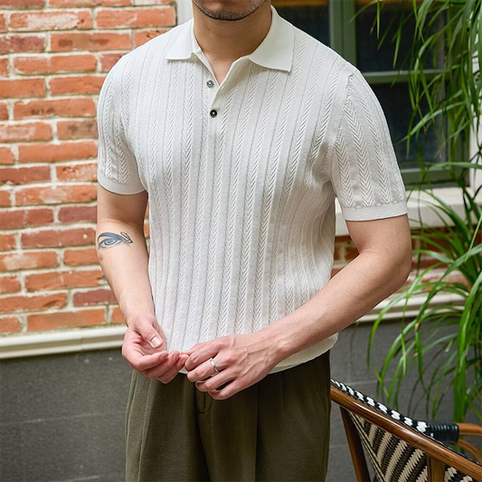 👑Men's Old Money Casual Solid Color Lapel Short Sleeve Top