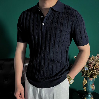 👑Men's Old Money Casual Solid Color Lapel Short Sleeve Top