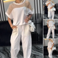 Crop Top with Cut-Out Detail & 3/4-Length Pants Two-Piece Set