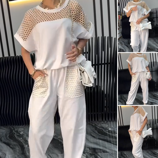 Crop Top with Cut-Out Detail & 3/4-Length Pants Two-Piece Set