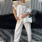 Crop Top with Cut-Out Detail & 3/4-Length Pants Two-Piece Set