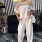 Crop Top with Cut-Out Detail & 3/4-Length Pants Two-Piece Set