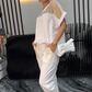 Crop Top with Cut-Out Detail & 3/4-Length Pants Two-Piece Set