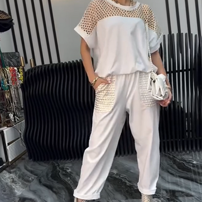 Crop Top with Cut-Out Detail & 3/4-Length Pants Two-Piece Set