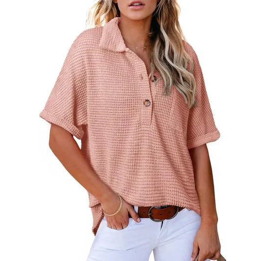 🌈New Product- Women's Lapel Loose Short Sleeve Top🩷