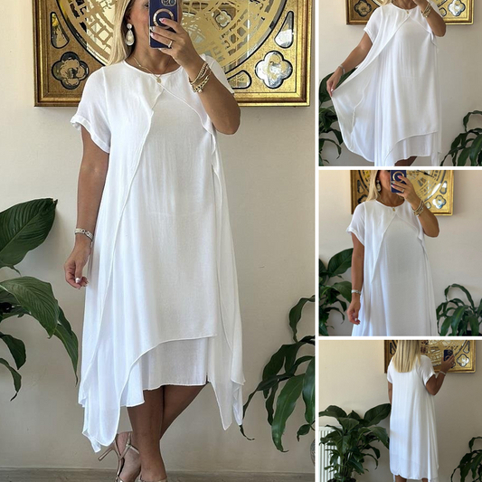 Women's Elegant White Round Neck Dress