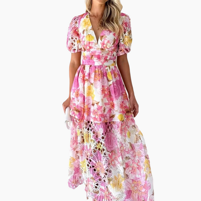 Women's Vibrant Printed Cutout V-Neck Dresses