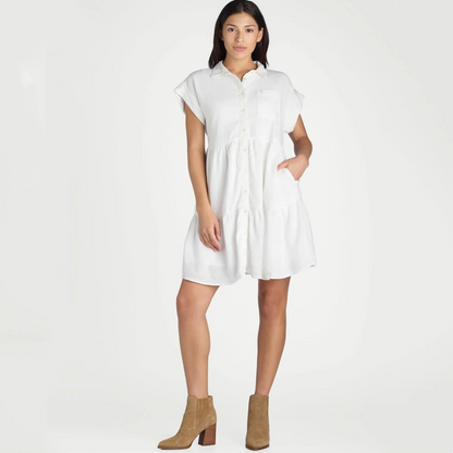 👗Women’s Lapel Short Sleeve Pleated Button-Down Dress