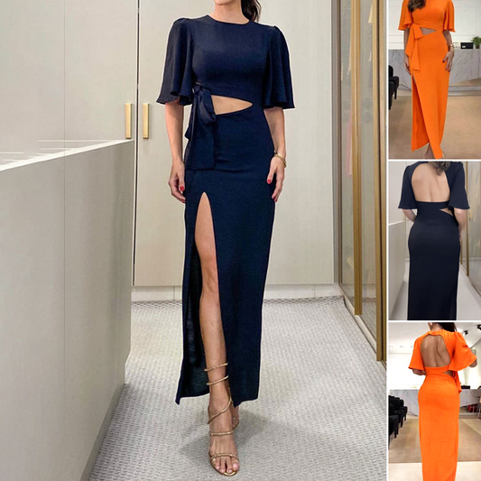 Backless Midi Dress with Waist Cutout and Slit