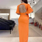 Backless Midi Dress with Waist Cutout and Slit