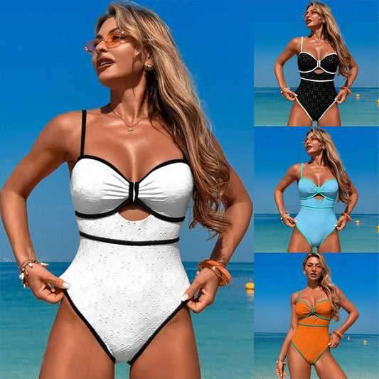 Women's Color Block Cutout-Front One-Piece Swimsuit