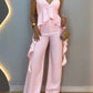 Women's Solid Color V-Neck Camisole & Straight Pants Two Piece Set