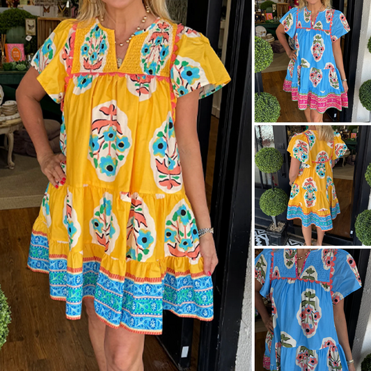 Women's Floral Printed A-Line V-Neck Dress