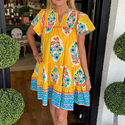 Women's Floral Printed A-Line V-Neck Dress