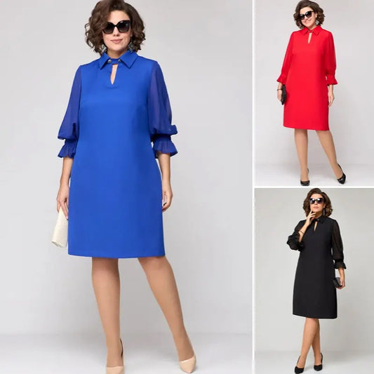 Women’s Elegant Solid Cutout Lapel Dress