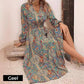 V-Neck Printed Long Sleeve Maxi Dress