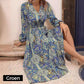 V-Neck Printed Long Sleeve Maxi Dress