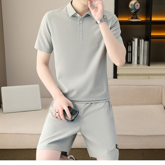 Men's Quick-Dry Short Sleeve Lapel T-Shirt & Shorts Set