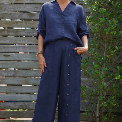 Women's Casual V-neck Top & Bottom Set