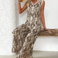 Vintage Printed V-neck Sleeveless Jumpsuit