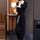 Women's Shirt Collar Top & Drawstring Bottom Set