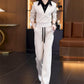 Women's Shirt Collar Top & Drawstring Bottom Set