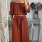 Women’s Off-The-Shoulder Top & Pants 2-Piece Set