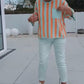 Colorblock Striped Top & Tight Pants Set