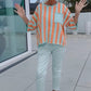 Colorblock Striped Top & Tight Pants Set