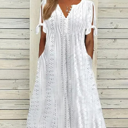 Women's Elegant V-Neck Hollow-Out Solid Dress
