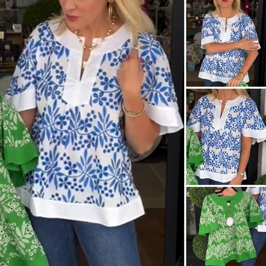 Women's Casual Wide-Sleeve V-Neck Top