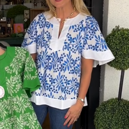 Women's Casual Wide-Sleeve V-Neck Top