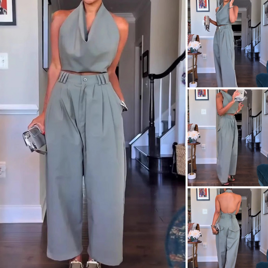 Simple Backless Sleeveless Top & Pants Set