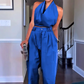Simple Backless Sleeveless Top & Pants Set
